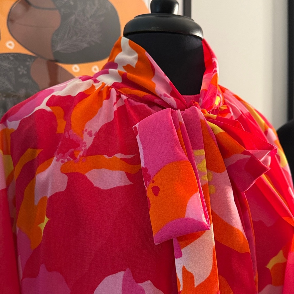 Vibrant Pink, Yellow, and Orange Blouse - Picture 2 of 7